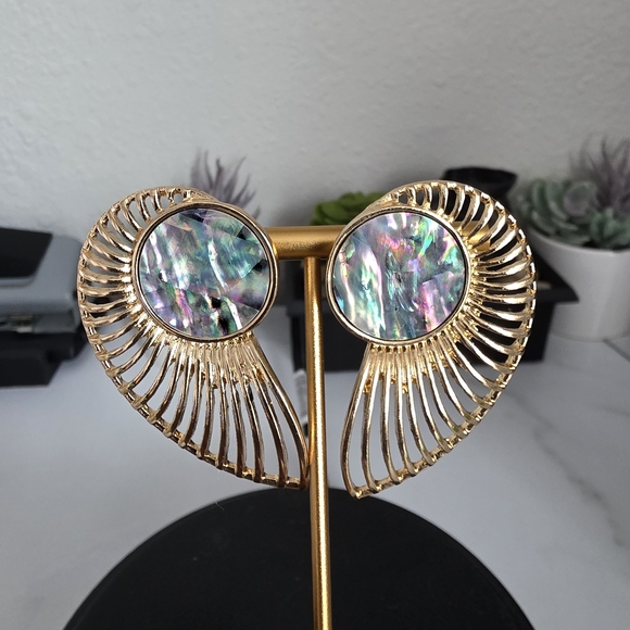 Elegant Gold and Abalone Shell Earrings - Picture 1 of 2